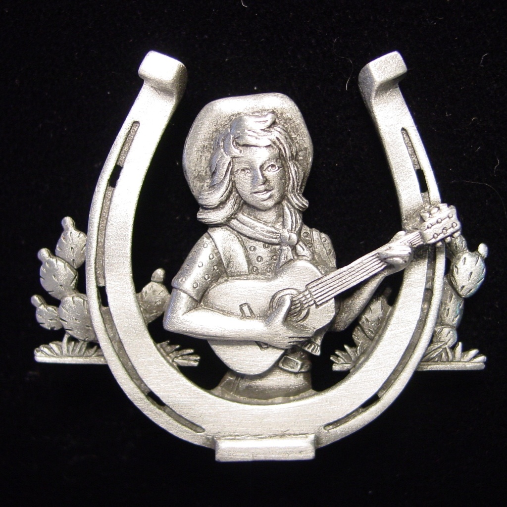 ‘Singing Cow Girl ~ Horseshoe' Pin Brooch
